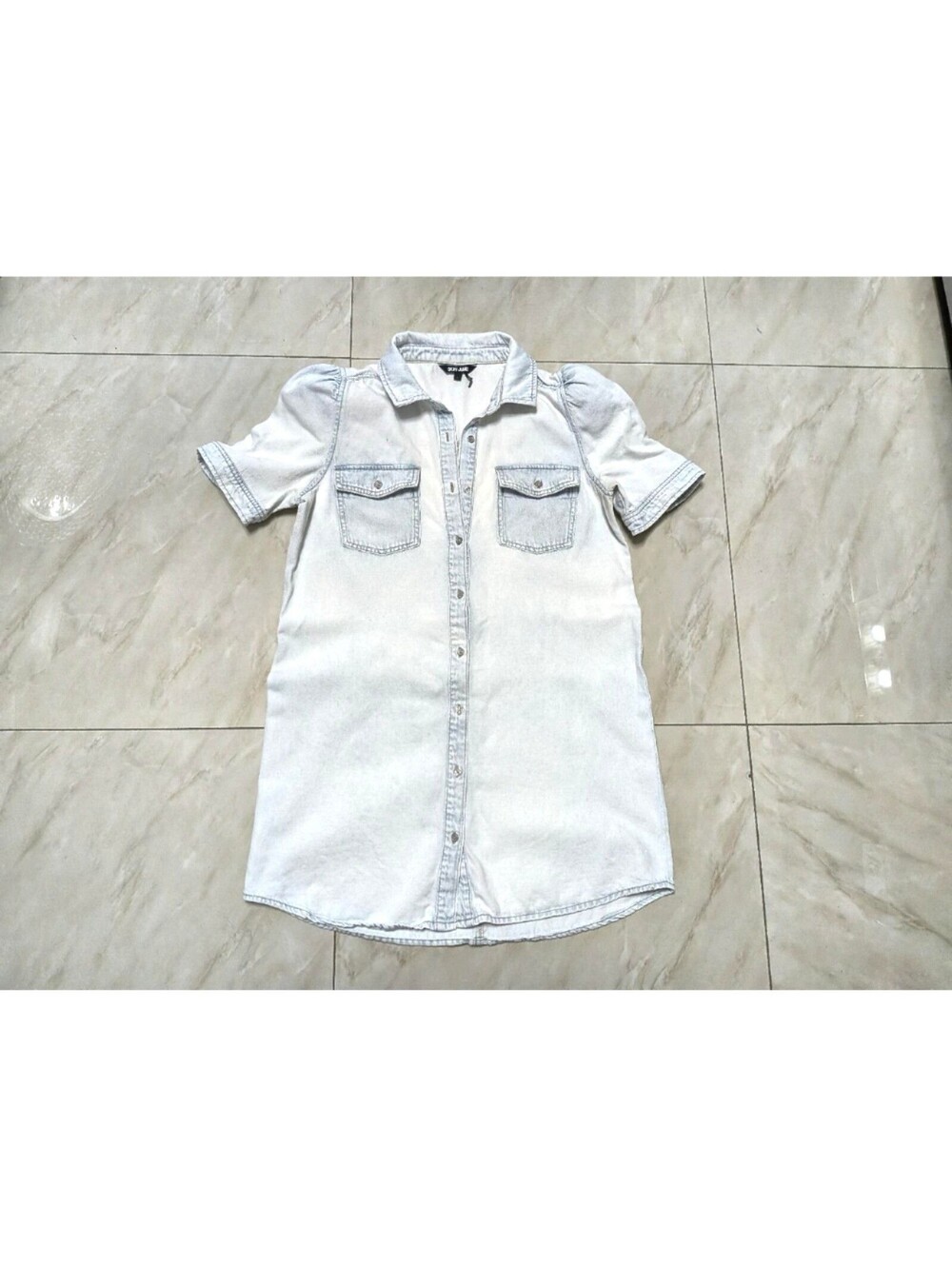 DKNY Jeans Dress Womens Large Blue Denim Shirt Short Sleeve Button Front Pockets